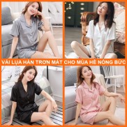Pijama lụa Hàn Nữ Dài và Ngắn Cao Cấp MADELA, Đồ ngủ Pijama lụa nữ bộ pizama mặc nhà, Pizama lụa nữ cao cấp- BPC01